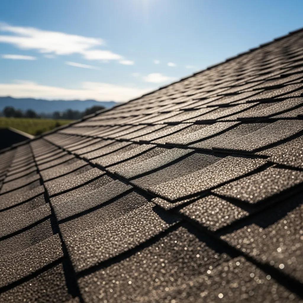 Close-up of asphalt shingles in Sonoma County illustrating maintenance and lifespan