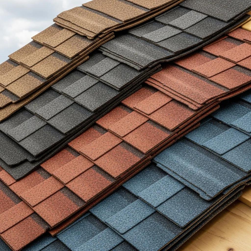 Close-up of Class A fire-rated shingles highlighting texture and color options