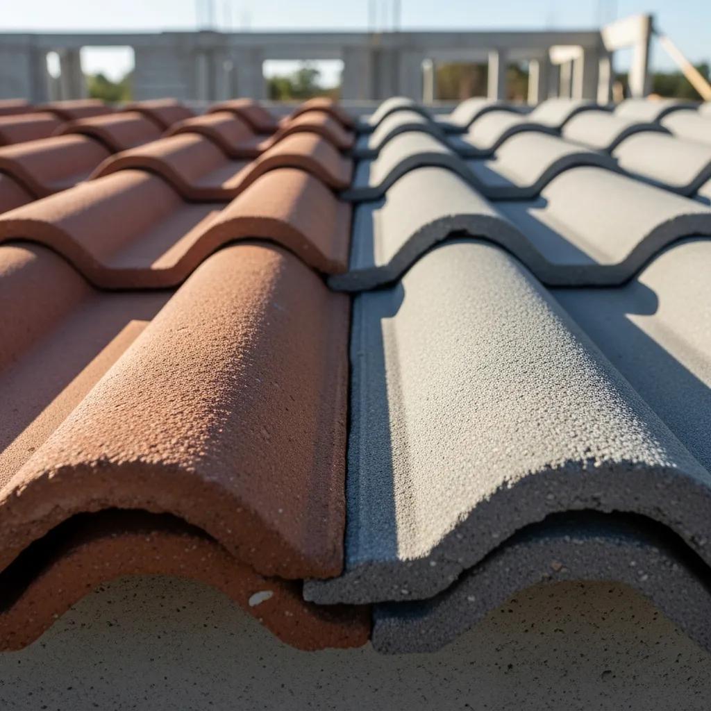 Close-up of clay and concrete tiles showcasing textures and colors