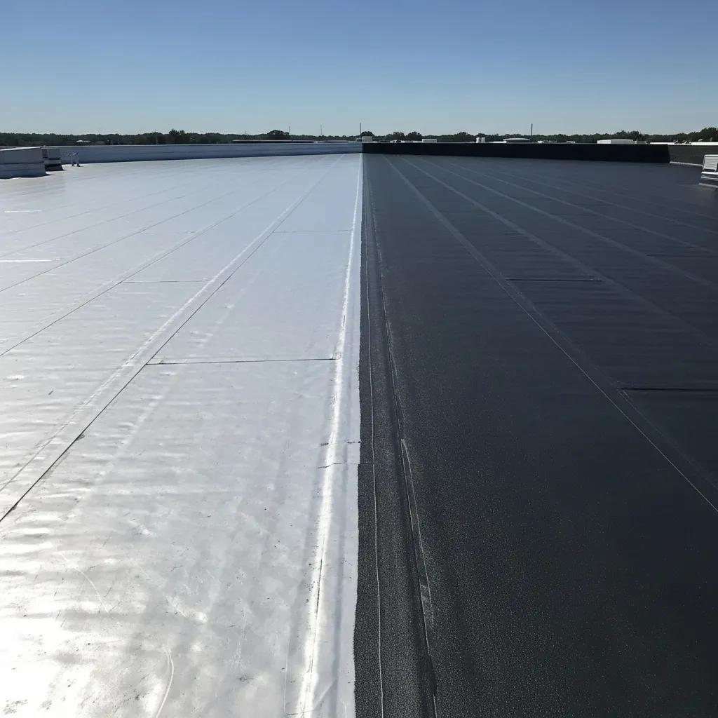Comparison of TPO and EPDM roofing materials on a commercial flat roof