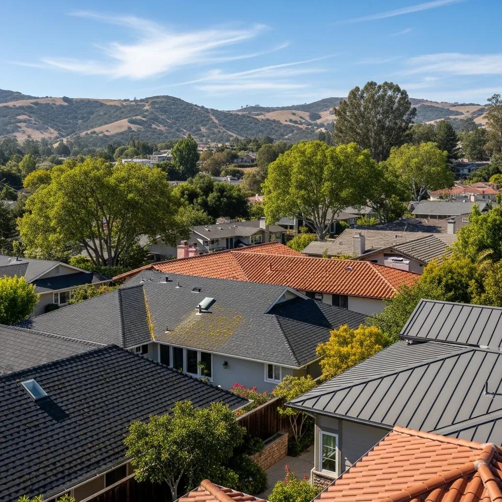 Diverse roofing types in Northern California highlighting longevity and climate impact