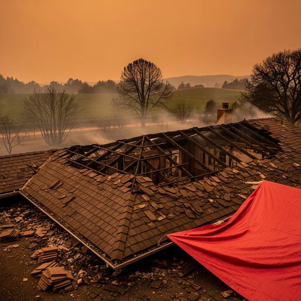House in Sonoma County with wildfire damage on the roof, highlighting the need for urgent repairs