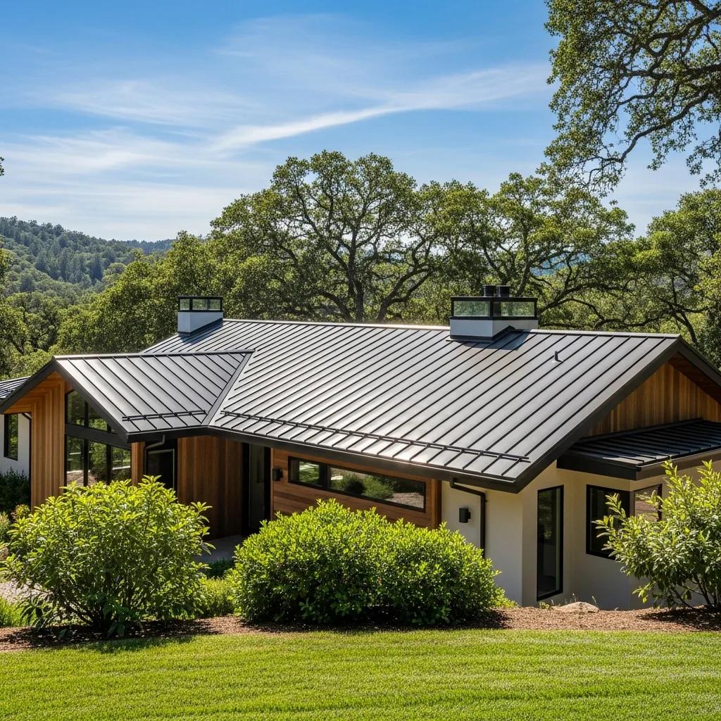 Modern home with a metal roof in Northern California, highlighting durability and aesthetic appeal
