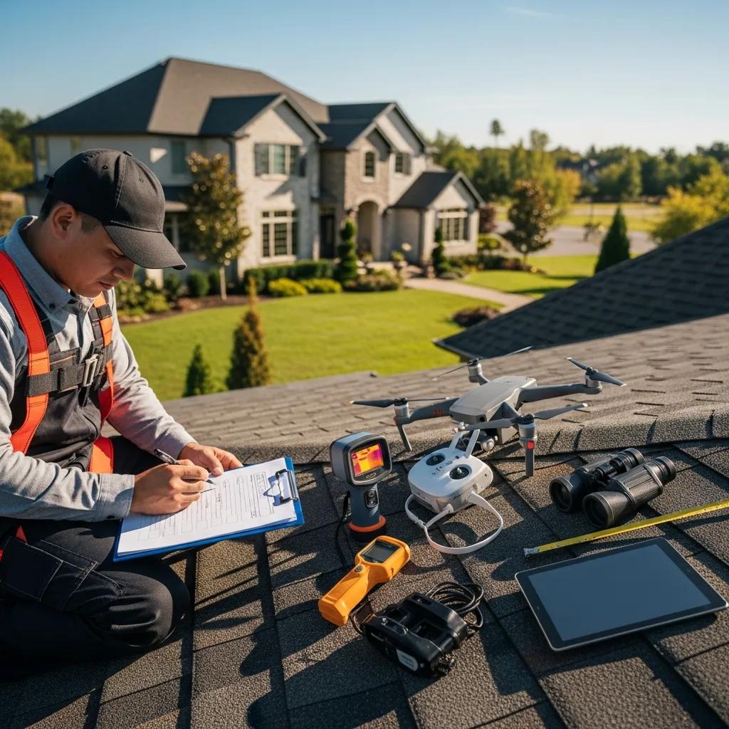 Professional conducting a roof inspection with a checklist, highlighting the inspection process and its importance