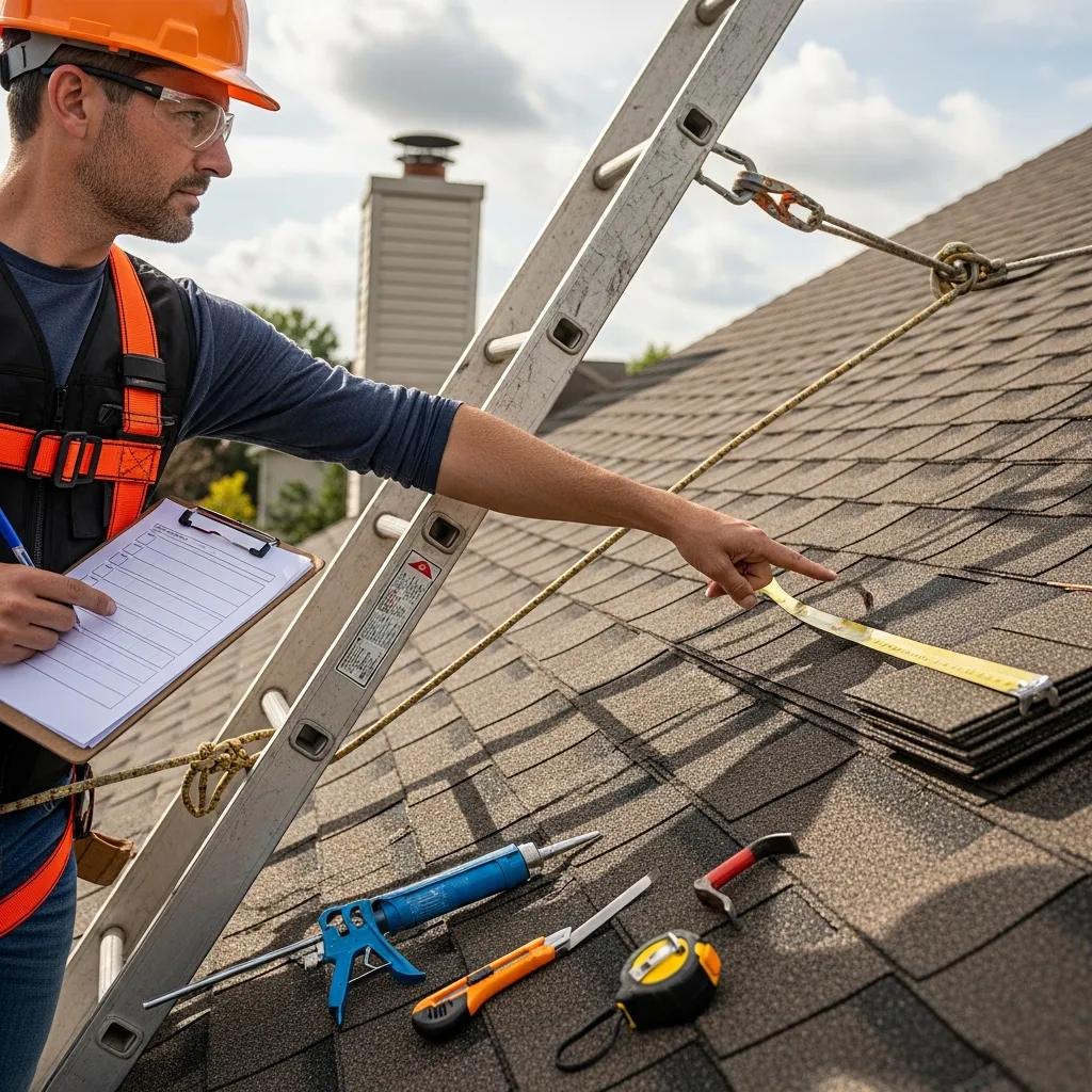 Roof inspector using a checklist during a roof inspection