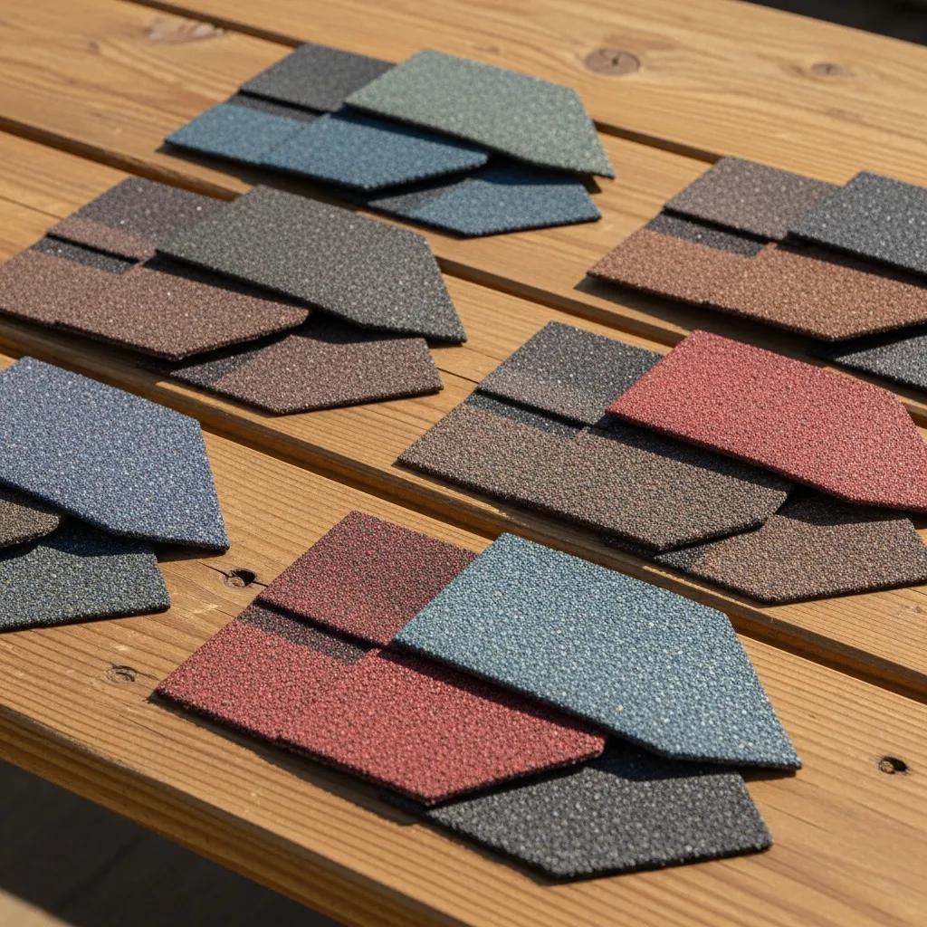 Variety of asphalt shingles showcasing different colors and textures for roofing options